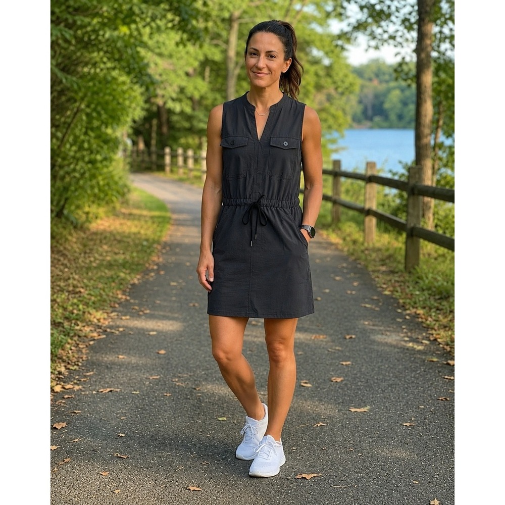 Lole Athletic Dress Women Large Black Tie Waist Sleeveless Pockets Sporty